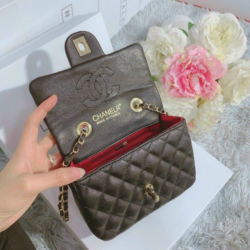 Túi Đeo chéo classic size 20 tag dập logo da gạo ảnh thật