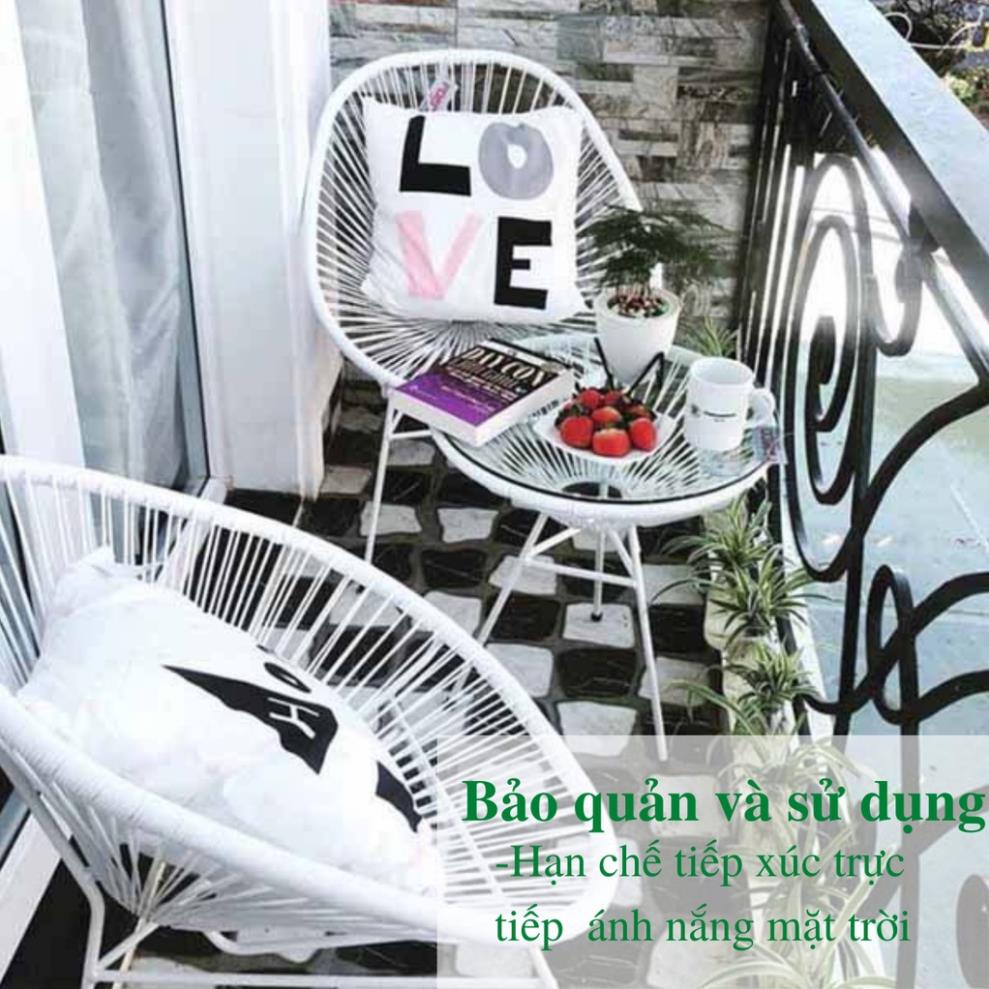 Bàn ghế ban công giả mây lõi thép, dùng thư giãn trang trí phòng khách sân vườn coffee, decor khách sạn / Đà Nẵng