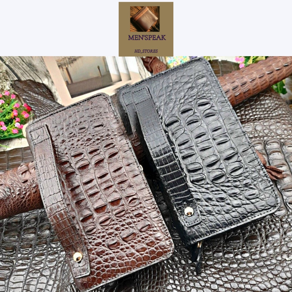 Ví cầm tay nam da cá sấu, ví da cầm tay nam 2 khóa màu đen và màu nâu.