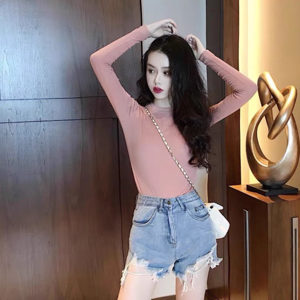 Áo thun trơn dài tay cổ tròn dáng ôm dễ mix đồ