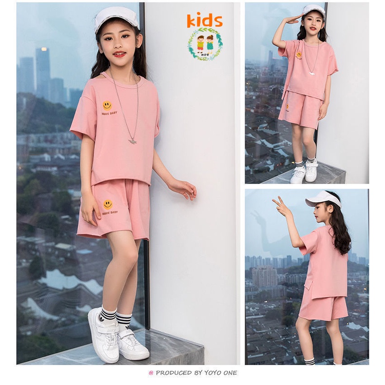 Set Đồ Thể Thao Mùa Hè 2022 Hai Mảnh Gồm Áo Thun Tay Cộc + Quần Ngắn Cho Bé Gái 3-5 - 8-10 - 12-13 Tuổi