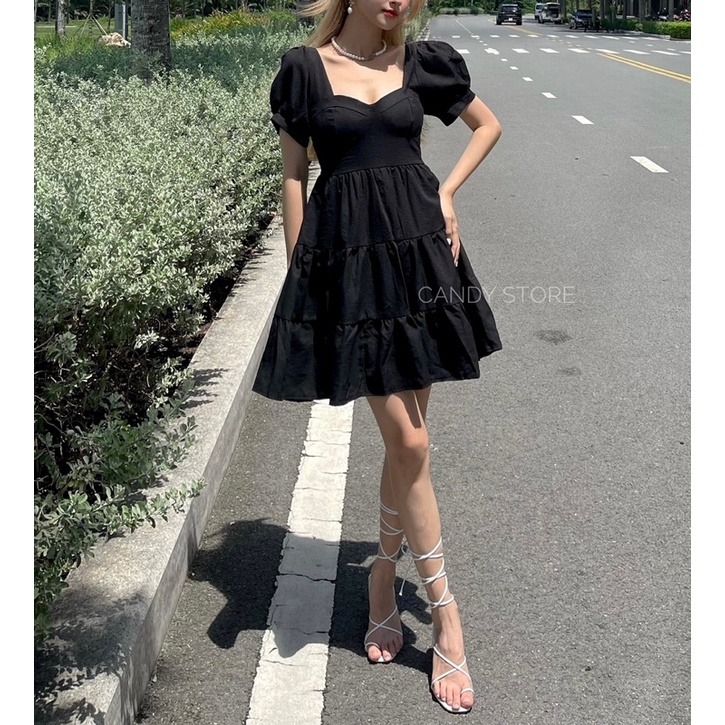 Đầm ngắn babydoll may tầng xoè