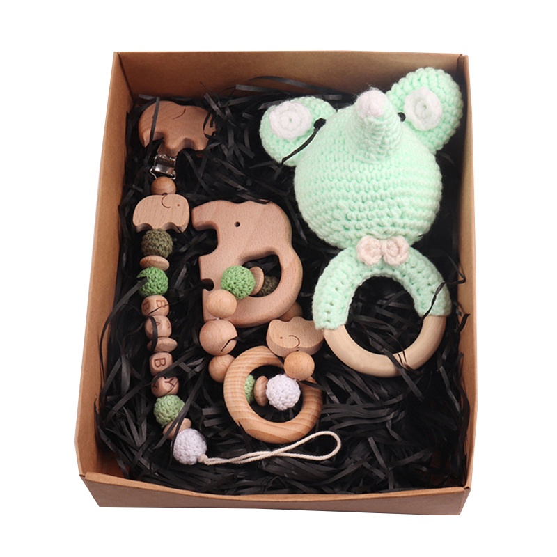 Set 3 Đồ Chơi Vòng Tay Lục Lạc Lục Lạc Gỗ Kẹp Núm Vú Giả Không BPA Cho Bé Mọc Răng