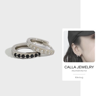 Black Zirconia Hoop Earrings | Khuyên tai bông tai bạc 1 vòng đá đen, trắng Calla Jewelry l E010