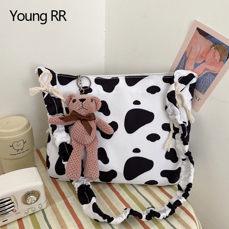 Túi vải canvas họa tiết bò sữa dây chun chất lừ hottrend