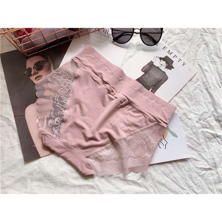 Quần Lót Nữ Cotton Phối Ren Cạp Cao Kèm Gen Nhẹ #8889