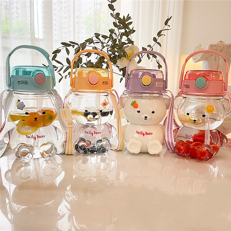 Bình Nước Nhựa Có Ống Hút Hình Gấu Dễ Thương 1000ml-1400ml JP6
