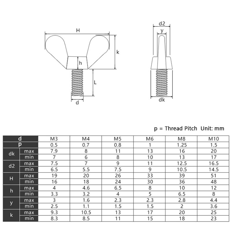 Bulong tai hồng inox 304 M3 M4 M5 M6 M8 Bu lông cánh chuồn các độ dài thép không gỉ