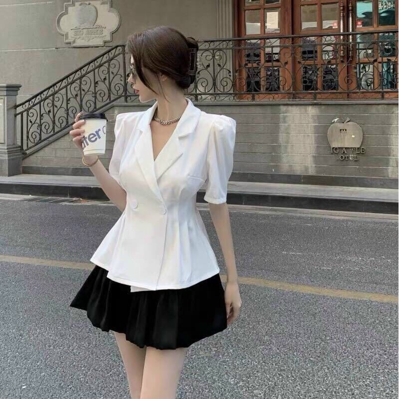 Set Bộ Vest Cao Cấp Kèm Chân Váy Bí Vải Lụa Xòe Dễ Thương - Thời Trang Dressery Store