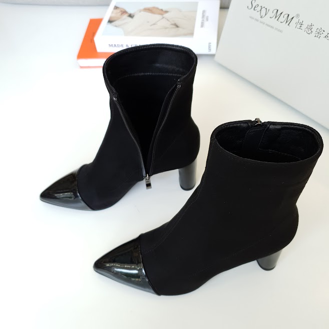 Giày boot nữ da mềm 2021 B SHOES, boot thấp cổ lót nỉ khóa kéo, chất da lộn phối mũi nhọn da bóng, siêu êm, mềm mại B21
