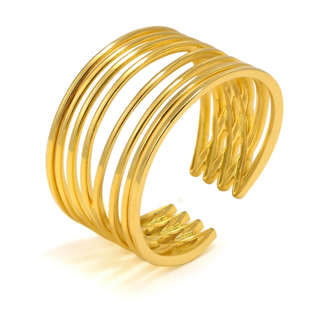 Vnox Nhẫn Hở Mạ Vàng Nhiều Đường Kẻ Có Thể Điều Chỉnh Phong Cách Tối Giản Cho Nữ