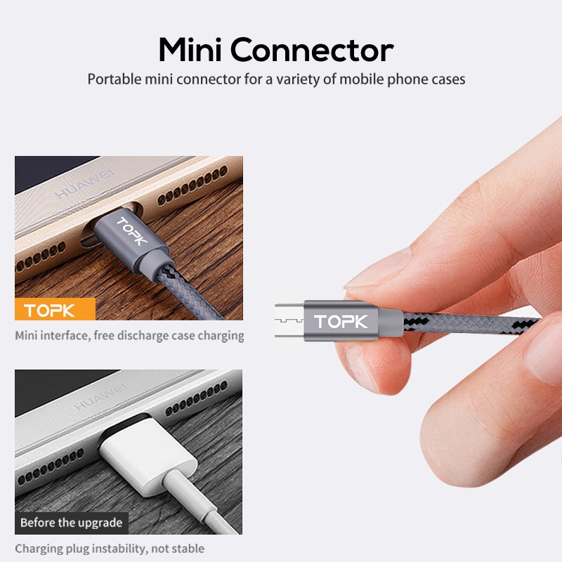 Dây cáp sạc TOPK AN09 cổng Micro USB thiết kế dây bện nylon cho điện thoại OPPO VIVO dài 1m | BigBuy360 - bigbuy360.vn