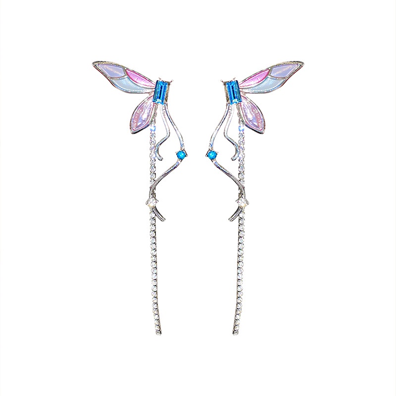 Bông Tai Dáng Dài Đính Đá Hình Bướm Thời Trang Sang Trọng S925