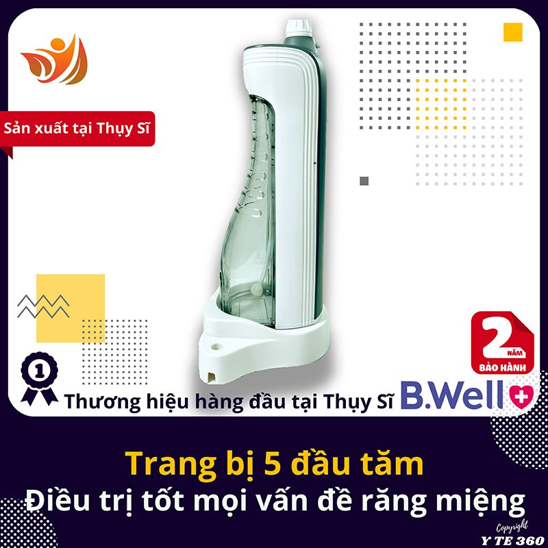 Máy tăm nước cầm tay b.well wi 912, tăm nước vệ sinh răng thụy sĩ cao cấp 5 đầu tăm - bwell y tế 360