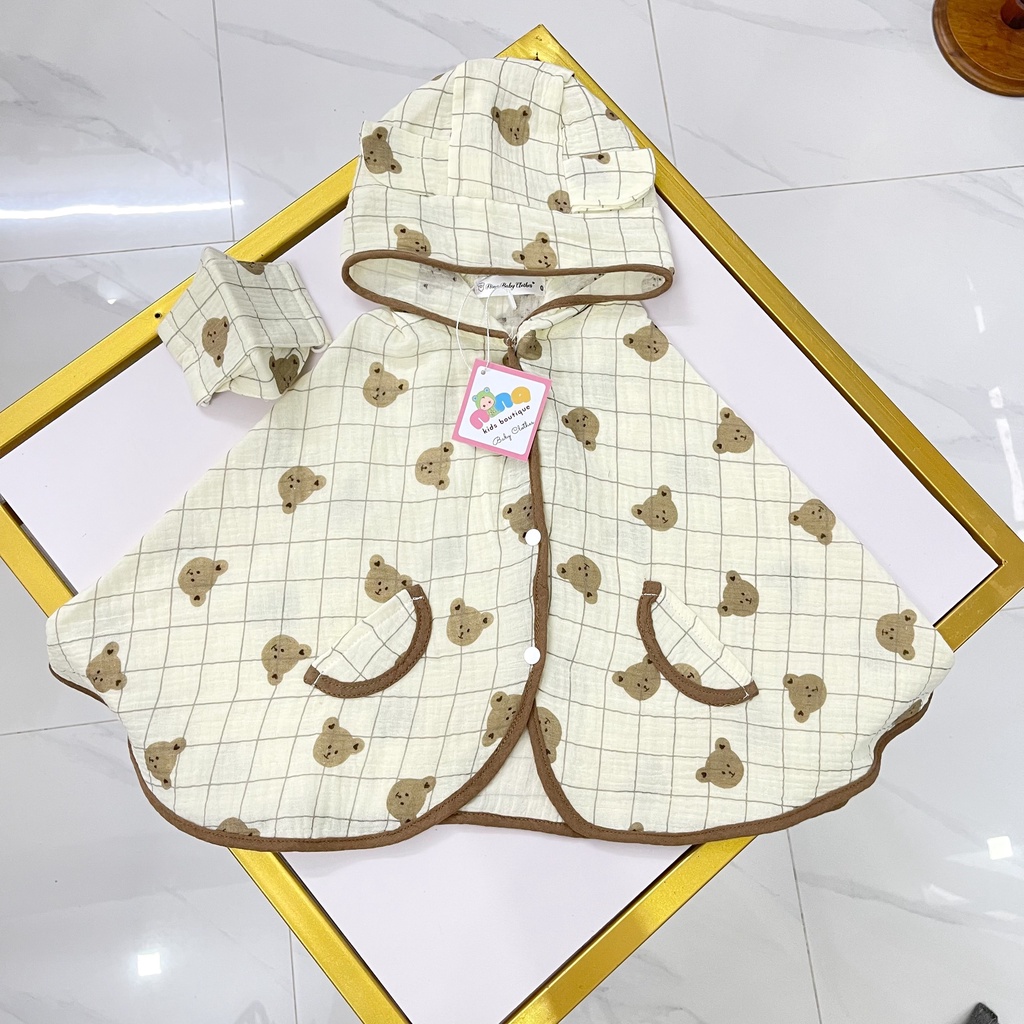 Áo Choàng Chống Nắng Cho Bé Nina Kids Boutique Áo Choàng Đa Năng Tránh Gió Đi Tiêm Xô Muslin Kèm Kính Chống Giọt Bắn