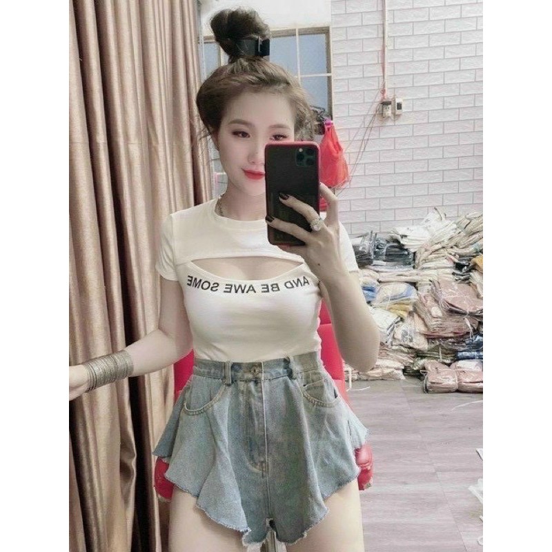 Áo thun nữ xẻ ngực chất vải thun thái, phom từ 40-55 ký vừa