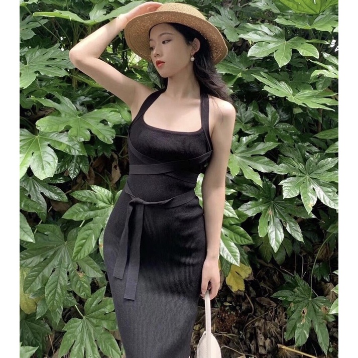 Đầm body xẻ tà cột dây sau siêu nữ tính, đầm halter chất thun gân ôm body nhẹ nhàng - Colory shop