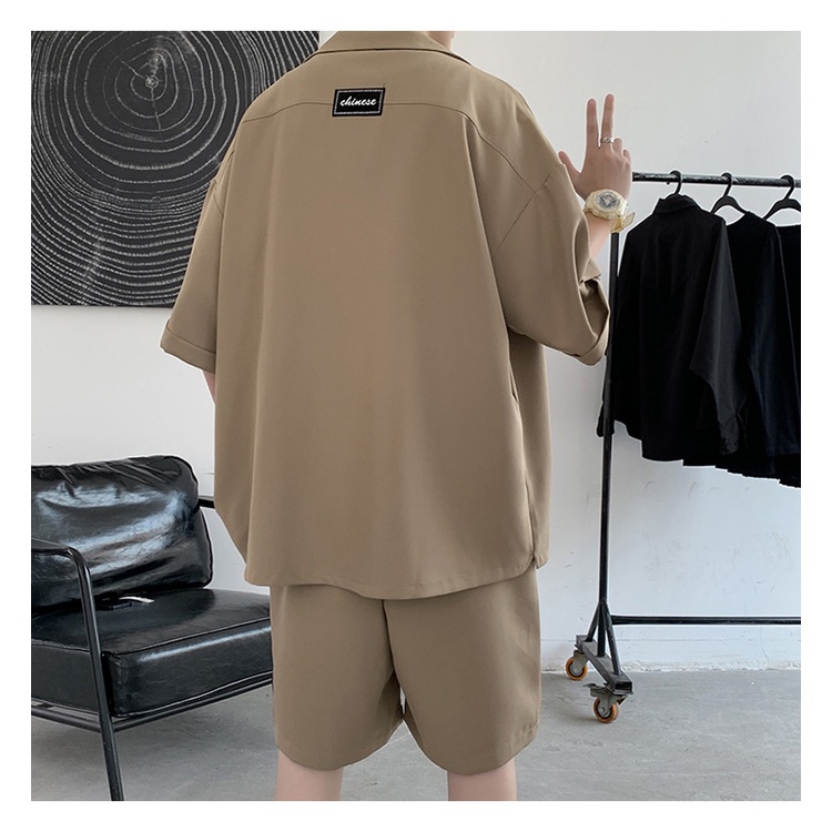 Áo tay ngắn và quần short thêu họa tiết thời trang mùa hè cho nam