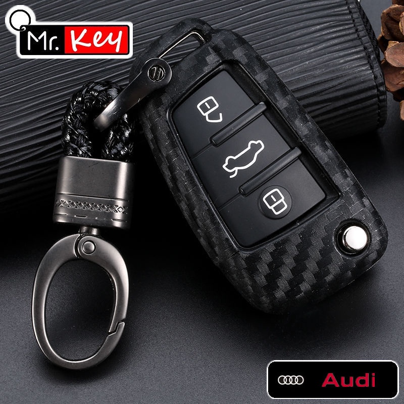 [Mr.key] Vỏ bảo vệ chìa khóa silicon họa tiết sợi Carbon Audi cho Audi Sline A3 A5 Q3 Q5 A6 C5 C6 A4