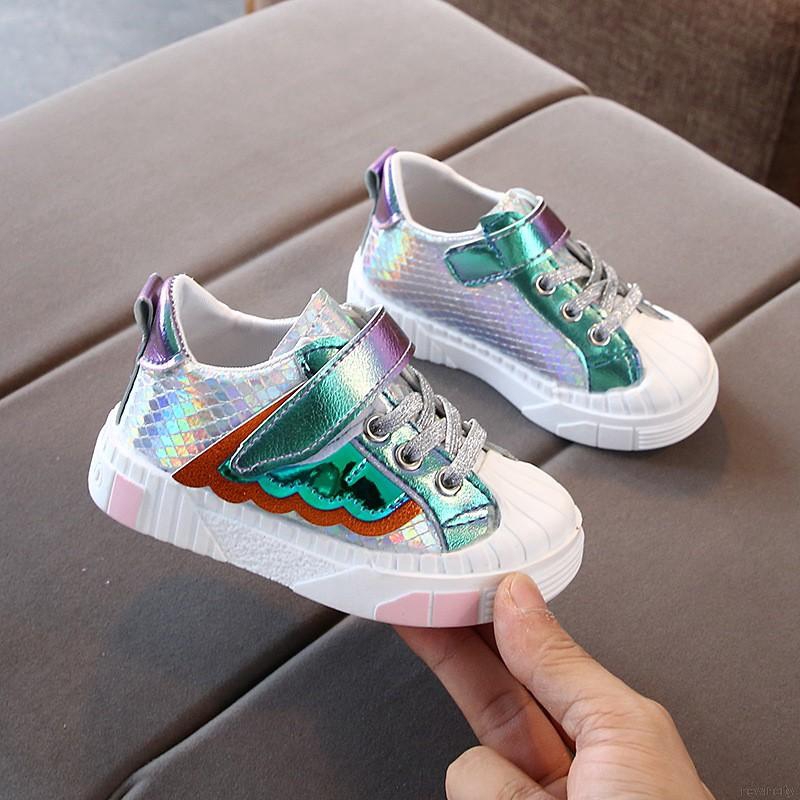 Giày sneaker đế mềm chống trơn họa tiết cánh chim màu cầu vồng thời trang mùa thu kiểu Hàn cho bé trai và bé gái