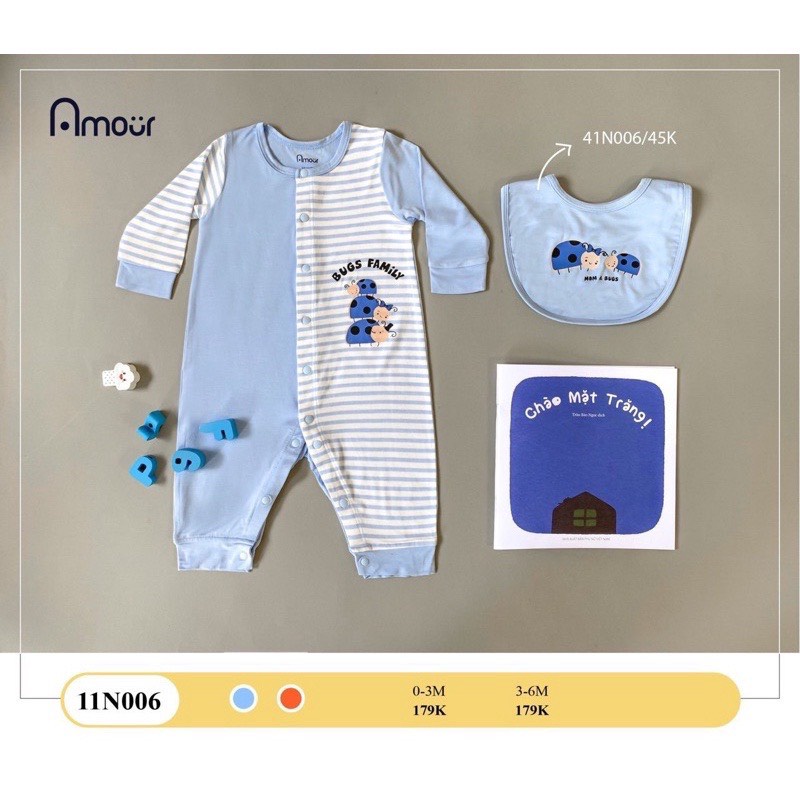 BODY CÀI THẲNG AMOUR CHẤT SỢI TRE CHO BÉ SƠ SINH (0-3M,3-6M)
