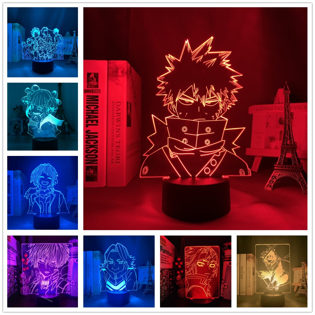 Đèn Ngủ 3D Led My Hero Academia Izuku Himiko Toga Bakugou Katsuki Cảm Ứng USB
