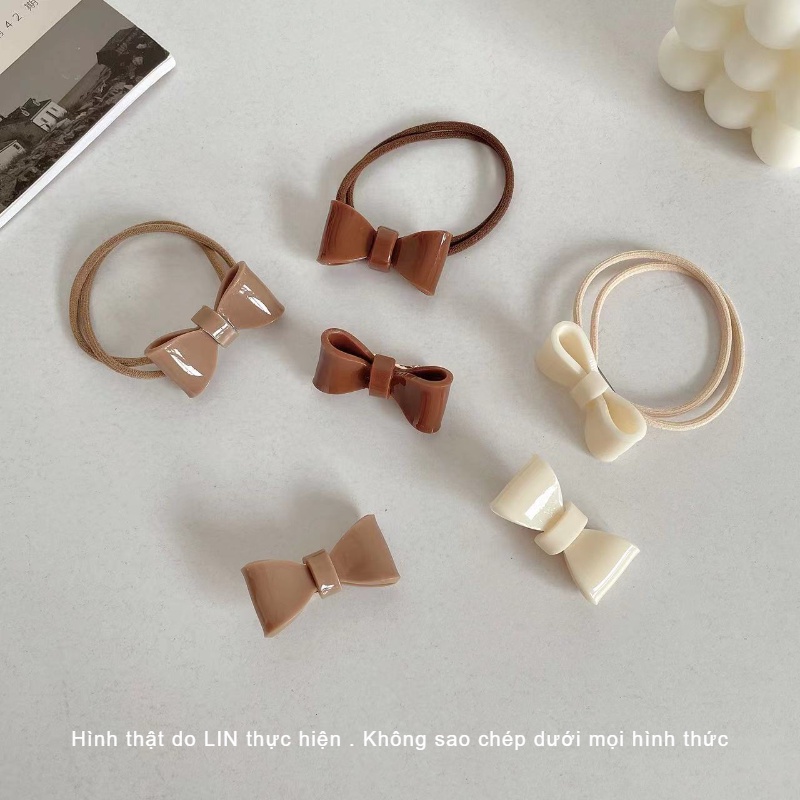 Cột Tóc Kẹp Tóc Nhựa Hình Nơ Màu Cafe LIN