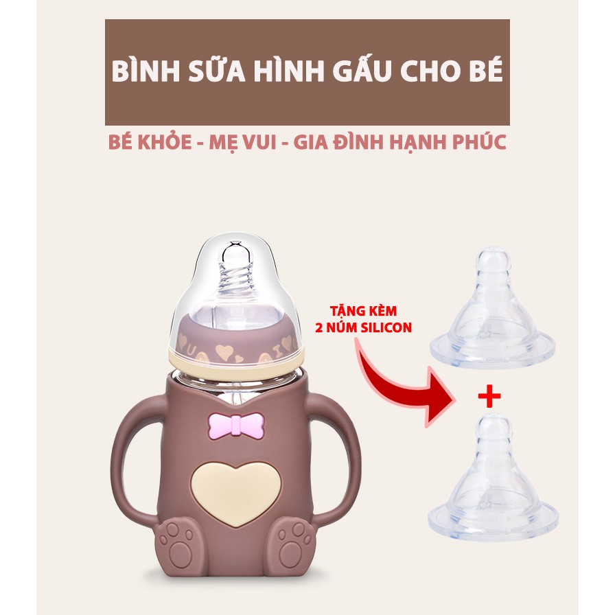 Bình Sữa Hình Gấu , Bình Uống Nước Cho Bé Thế Hệ Mới 240ml Tặng Kèm Núm Vú Tiêu Chuẩn