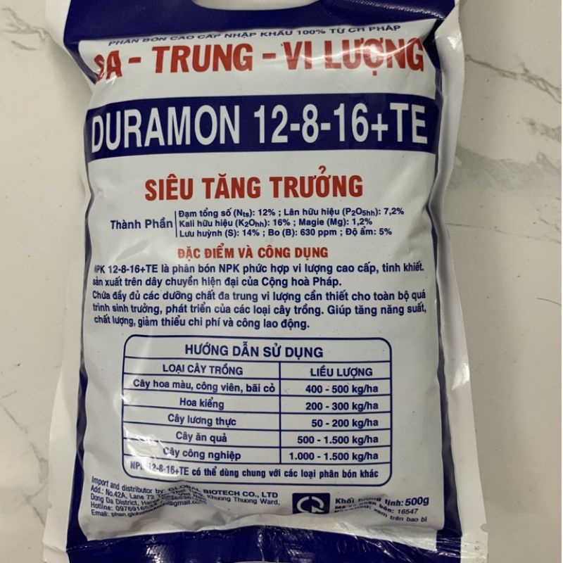 Phân bón NPK 12-8-16+TE (siêu tăng trưởng) 500gr - sử dụng mọi thời kỳ