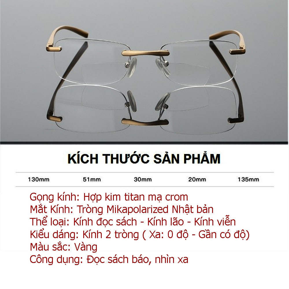 Kính lão thị Hai tròng nhìn Xa- Gân AKITA11  gọng TITAN mạ crom siêu nhẹ Tròng MIKAPOLARIZED Nhật bản cao cấp