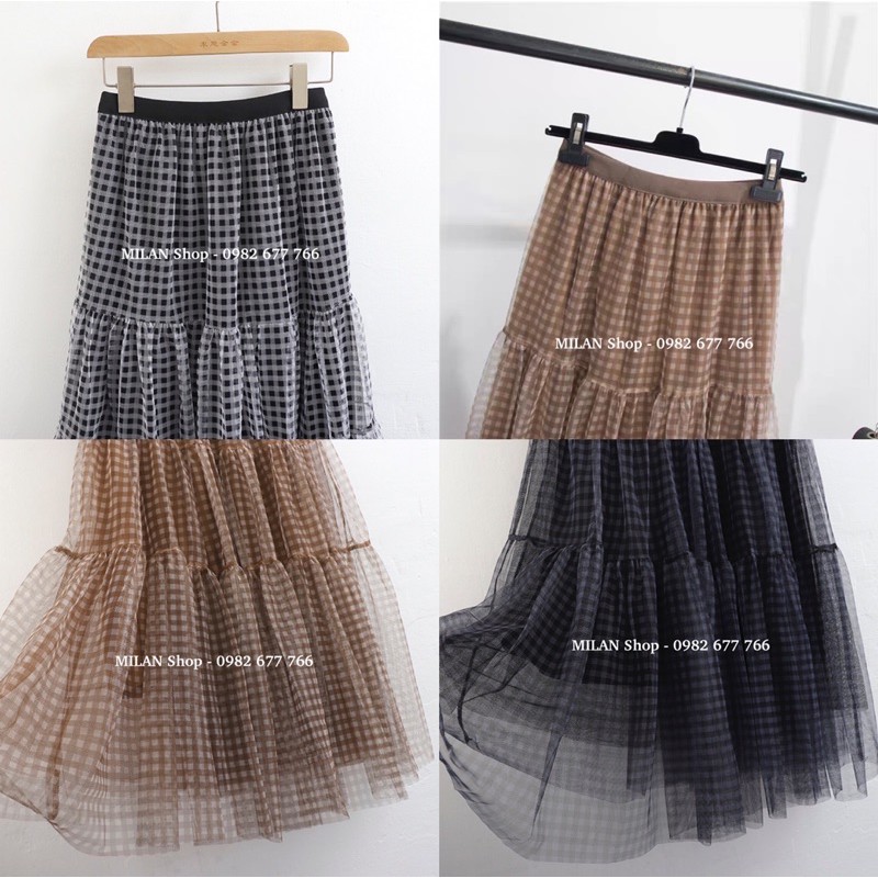 Chân váy midi kẻ caro bồng bềnh xinh yêu | BigBuy360 - bigbuy360.vn