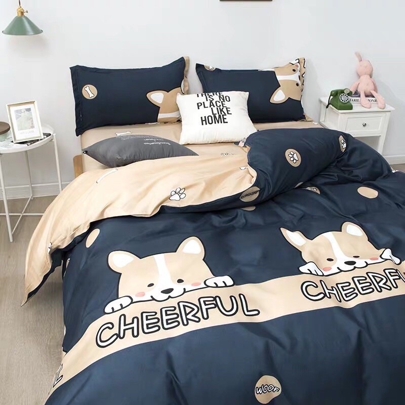Set chăn ga Cotton poly chú chó Corgi baby siêu đáng yêu uy tín Shinbedding.shop