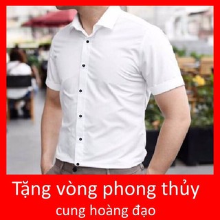 Freeship Áo sơ mi nam cổ bẻ vải lụa cộc tay áo sơ mi cộc tay vải trơn không nhăn công sở quần giá rẻ màu trắng cúc đen