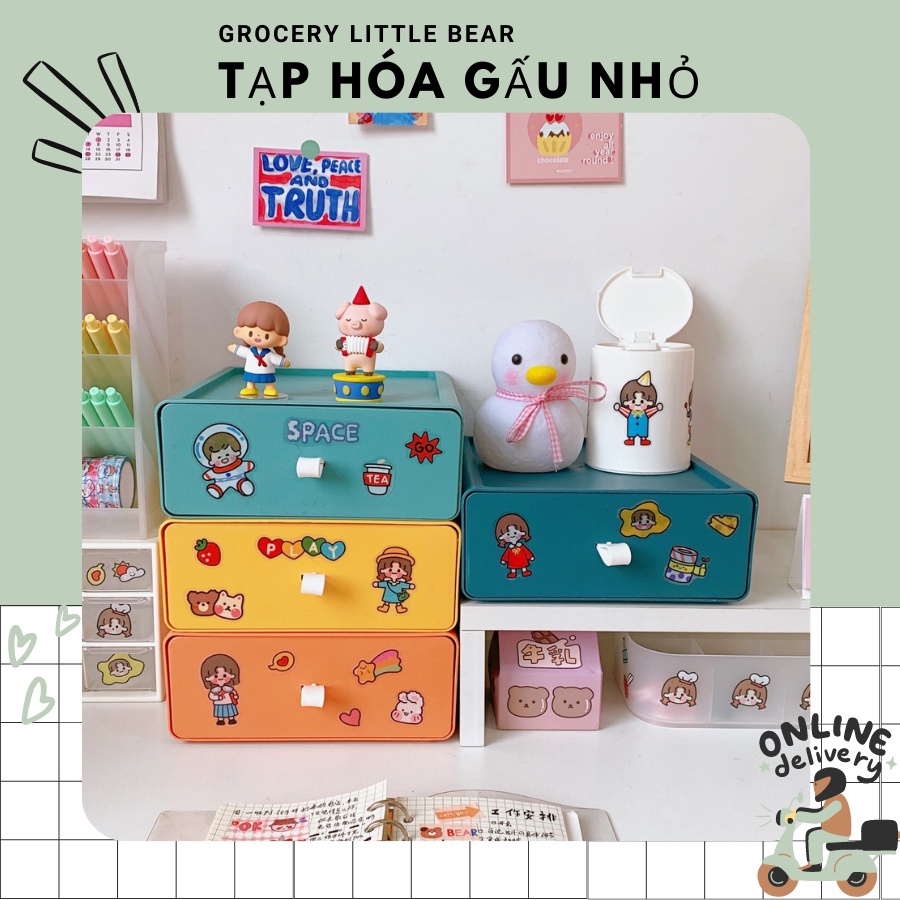 Hộp đựng đồ để bàn màu Morandi phiên bản Hàn Quốc, giá ngăn kéo nhiều tầng, kết hợp mới hộp đựng mỹ phẩm (tặng sticker)