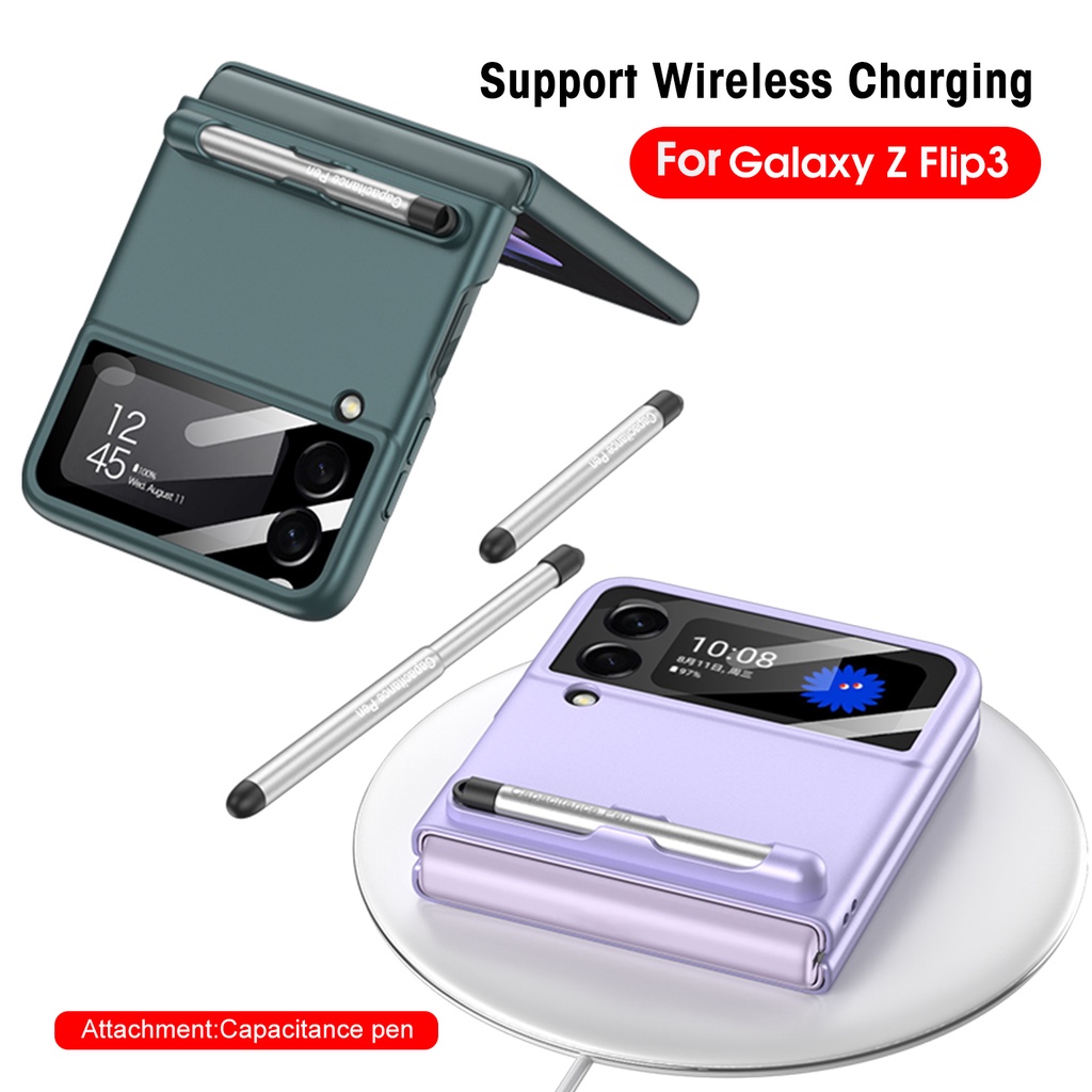 Bao Da Điện Thoại Nắp Gập Từ Tính Kèm Bút Cảm Ứng Dành Cho Samsung Galaxy Z Flip 3 5G