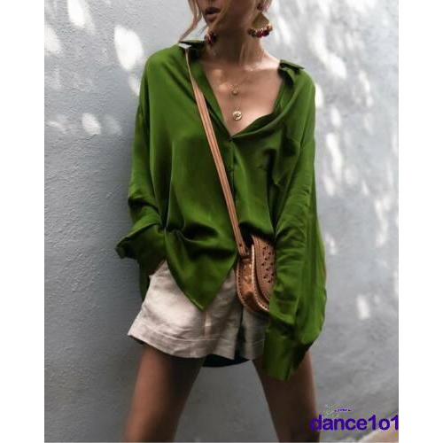 Áo Sơ Mi Tay Dài Dáng Rộng Vải Satin Thời Trang Mùa Xuân Cho Nữ