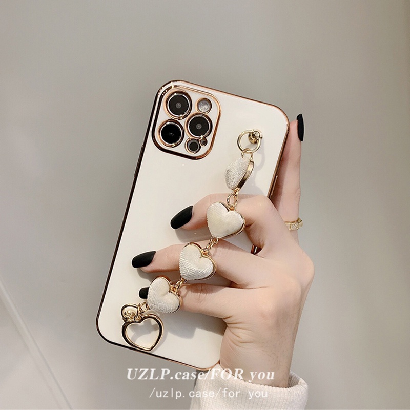 Ốp điện thoại hoạ tiết trái tim phối vòng đeo tay thích hợp cho Iphone 12 11 Pro Max Xs Max Xr X 8 7 6 Plus