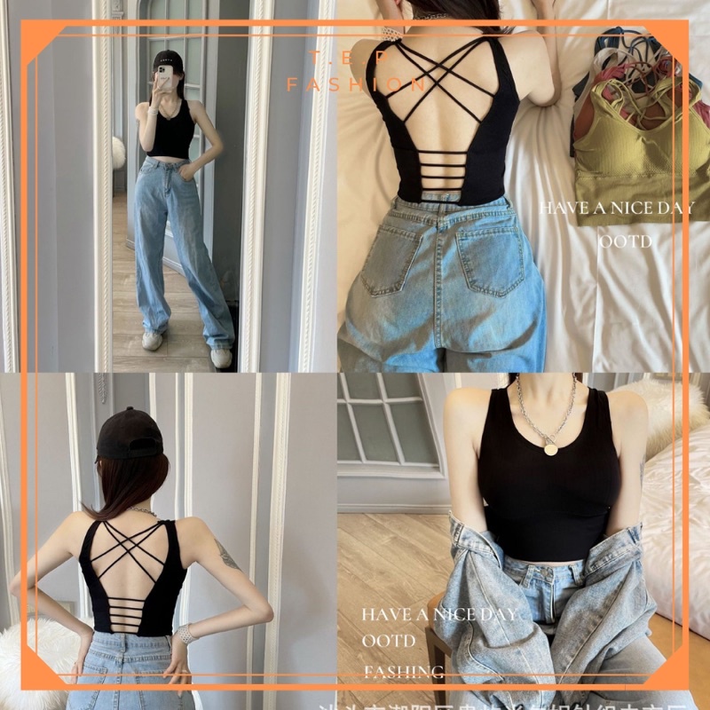Áo Bra Gym Yoga Bra Thể Thao Dáng Croptop Hở Lưng Nhiều Dây Đan Chéo Cotton Tăm Cao Cấp Tep Fashion - BRA002