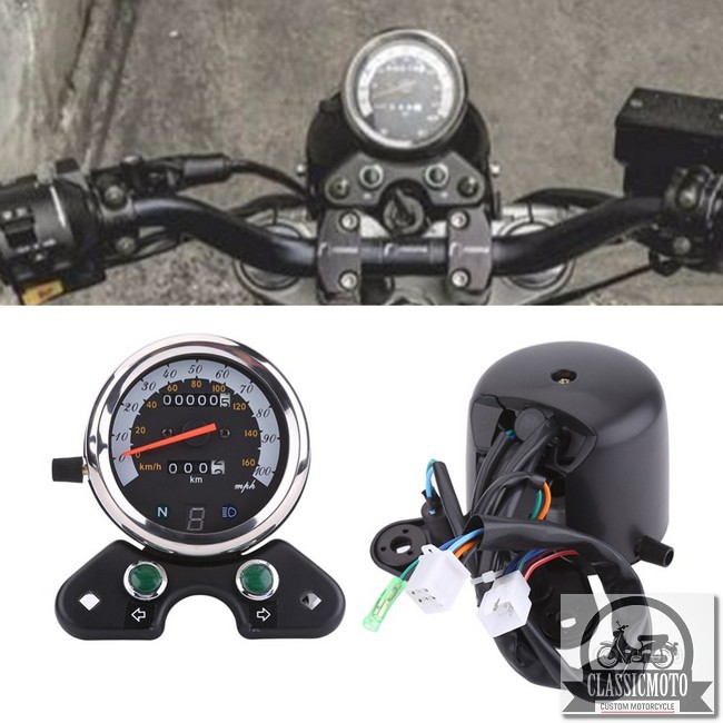 ĐỒNG HỒ XE MÁY CAFE RACER CLASSIC - Đồng Hồ độ đo km classic loại lớn có kèm báo số cao cấp