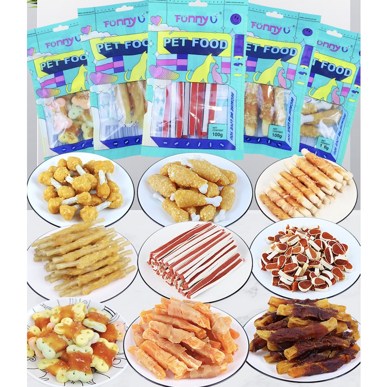Bánh thưởng cho chó mèo FunnyU (Nhiều vị) 100gr/túi Đồ ăn cho chó mèo thú cưng