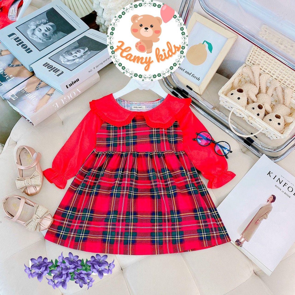 Váy Đầm Tiểu Thư MINKY MOM Chính Hãng Bé Gái Tay Dài Chất Liệu Vải COTTON Hoa Nhí Xinh Xắn Cho Bé Dưới 20kg - Hamykids