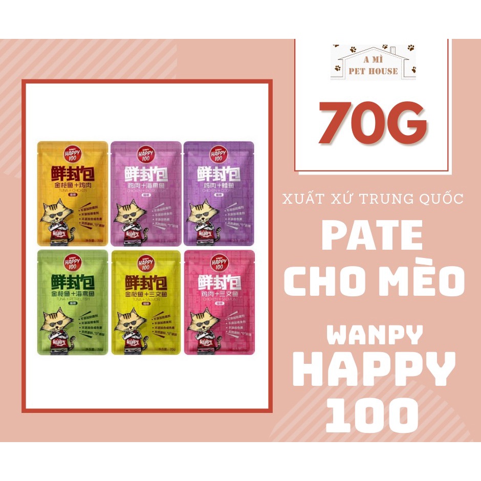 Pate cho mèo thương hiệu WANPY dòng HAPPY 100 với 6 hương vị đa dạng