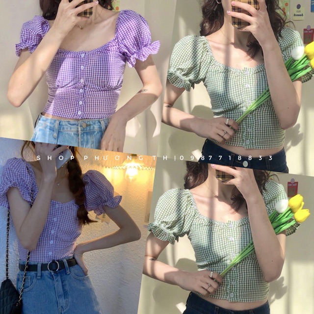 [ẢNH CHỤP THẬT] Áo croptop kẻ caro ulzzang -Áo kiểu nữ cá tính