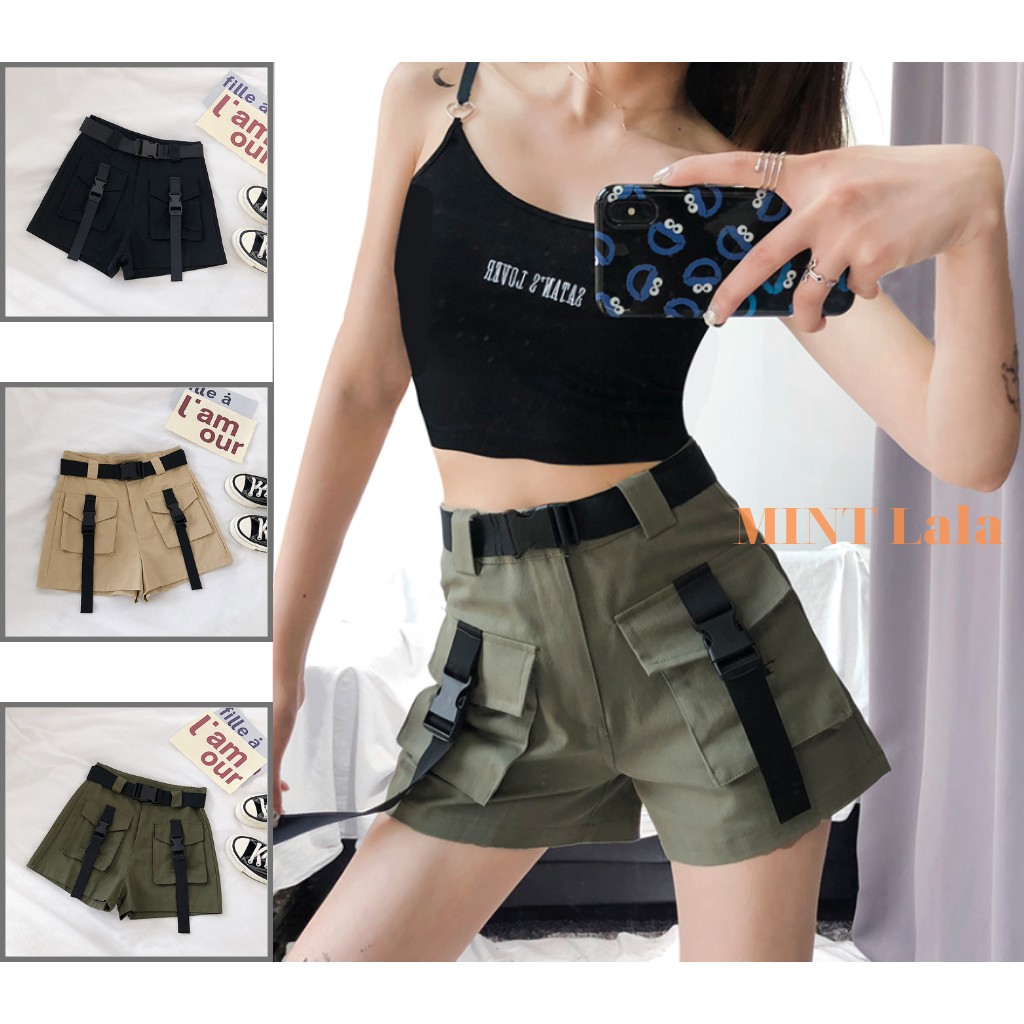 Quần Short Kaki Túi Hộp Nữ Kèm Belt - Hàng Quảng Châu