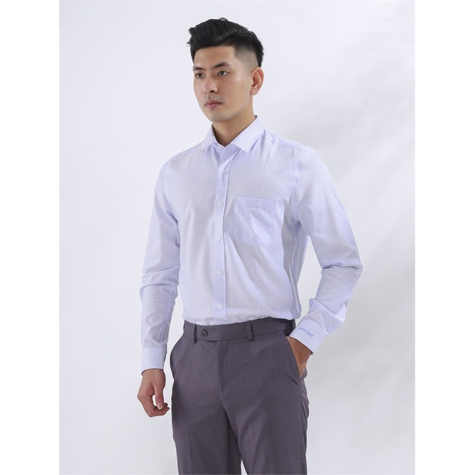 Áo sơ mi dài tay nam Aristino trắng vân from regular tà lượn ALS04508