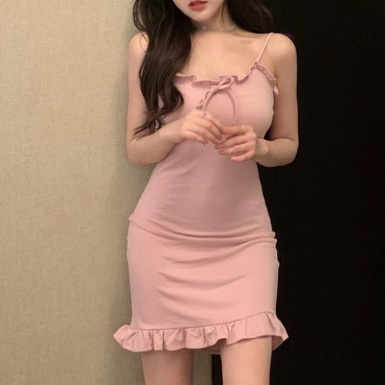 Đầm Nữ 2 Dây - Đầm body 2 dây viền bèo Quyến rũ Mẫu siêu hot