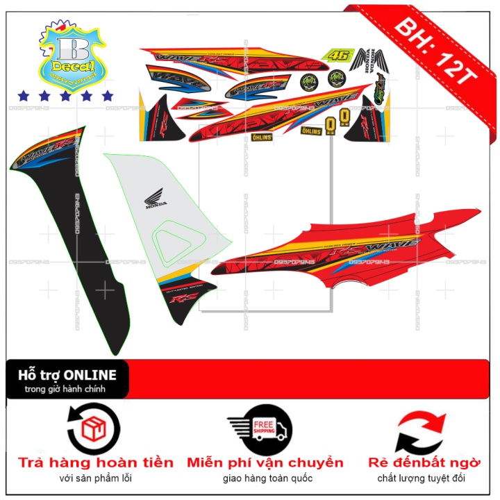 ( Quí khách vui lòng mang ra tiệm cho thợ dán ) Tem wave lớn 2016 đỏ đen 17