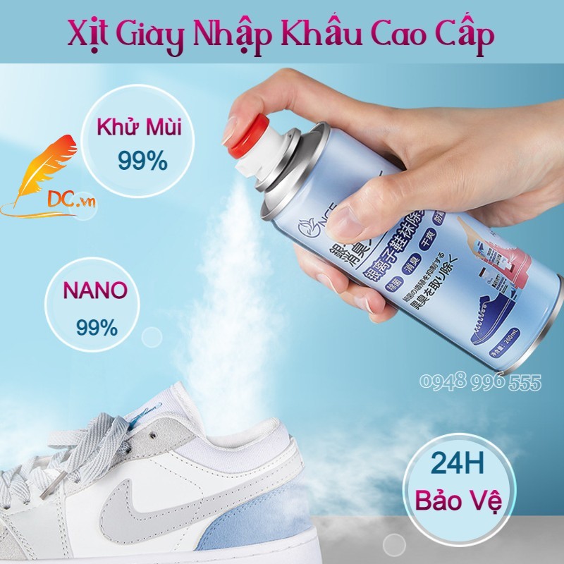 Xịt Khử Mùi Giày - Chính Hãng Nano Bạc Mùi Dịu Nhẹ 260ml Chai Xịt Ngược Khử Mùi Giày Dép Tủ Giày Hiệu Quả