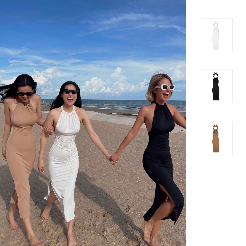 Đầm Dài Nữ Body 2 Slit Leg , Chất Vải Thun Sọc Mềm Thoải Mái , WDD000188 , SOMEHOW