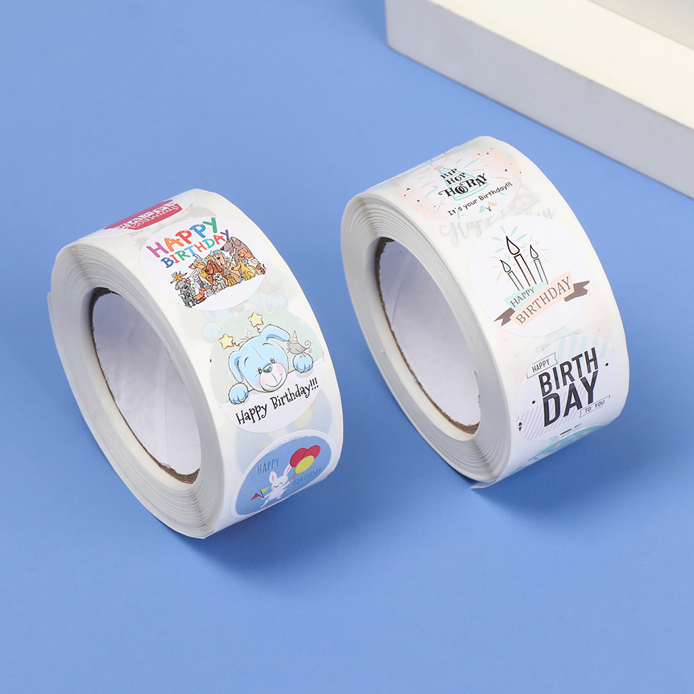 Cuộn 500 Nhãn Dán Hình Tròn In Chữ Happy Birthday Tự Dính Dùng Để Trang Trí Thiệp/Quà Tặng